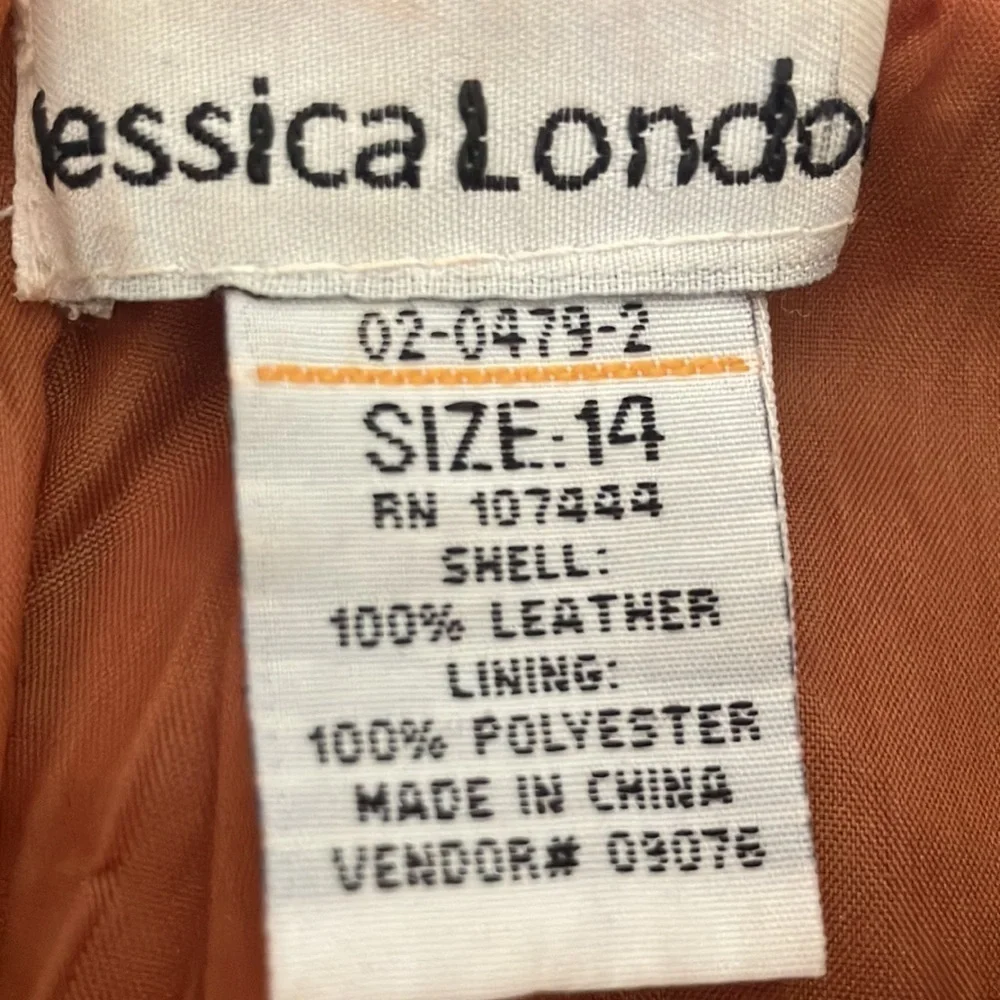 Vintage Jessica London Metallic 100% Leather‎ Zip Up Jacket Size 14 Plus Size